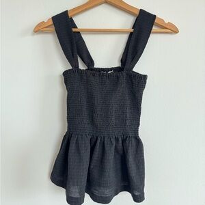 Madewell Black Smocked Peplum Top